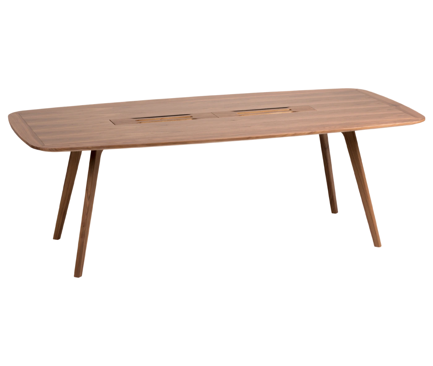 True Wing Meeting table in front-right view with dark timber tabletop and legs.