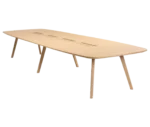 True Wing Meeting table in elevated view with long light timber tabletop and timber legs.