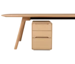 Close-up of True Wing Meeting table in with timber tabletop and legs.