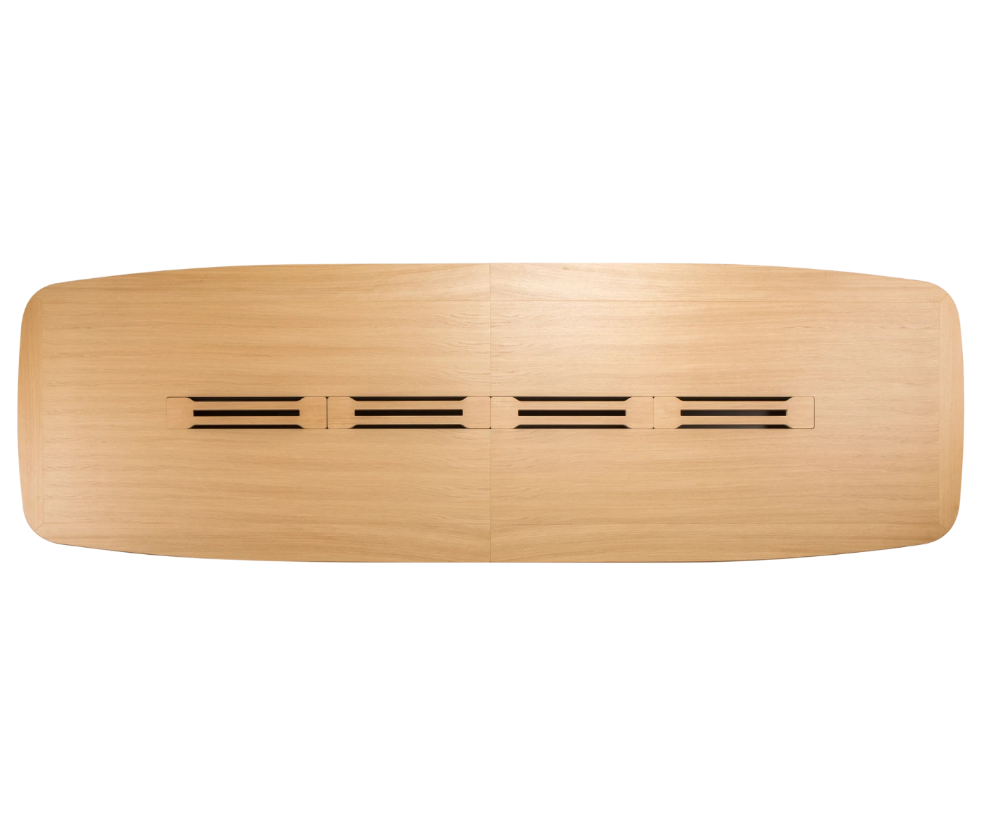 True Wing Meeting table in top view with light timber tabletop.