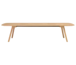 True Wing Meeting table in front view with long light timber tabletop and timber legs.