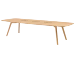True Wing Meeting table in front-left view with long light timber tabletop and timber legs.