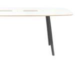 Half close-up of True Wing Working table in white timber top and dark timber legs.