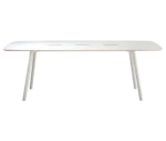 True Wing Working table in front view with timber tabletop and legs in white finish.