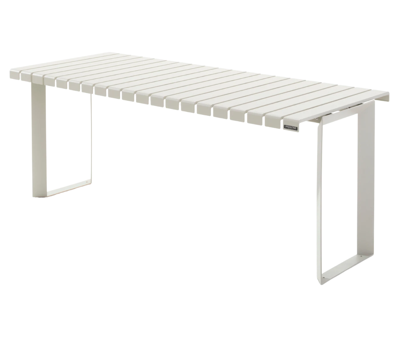 Urbantime Liberty.080 outdoor bench in front-left view in white finish and rectangular legs.