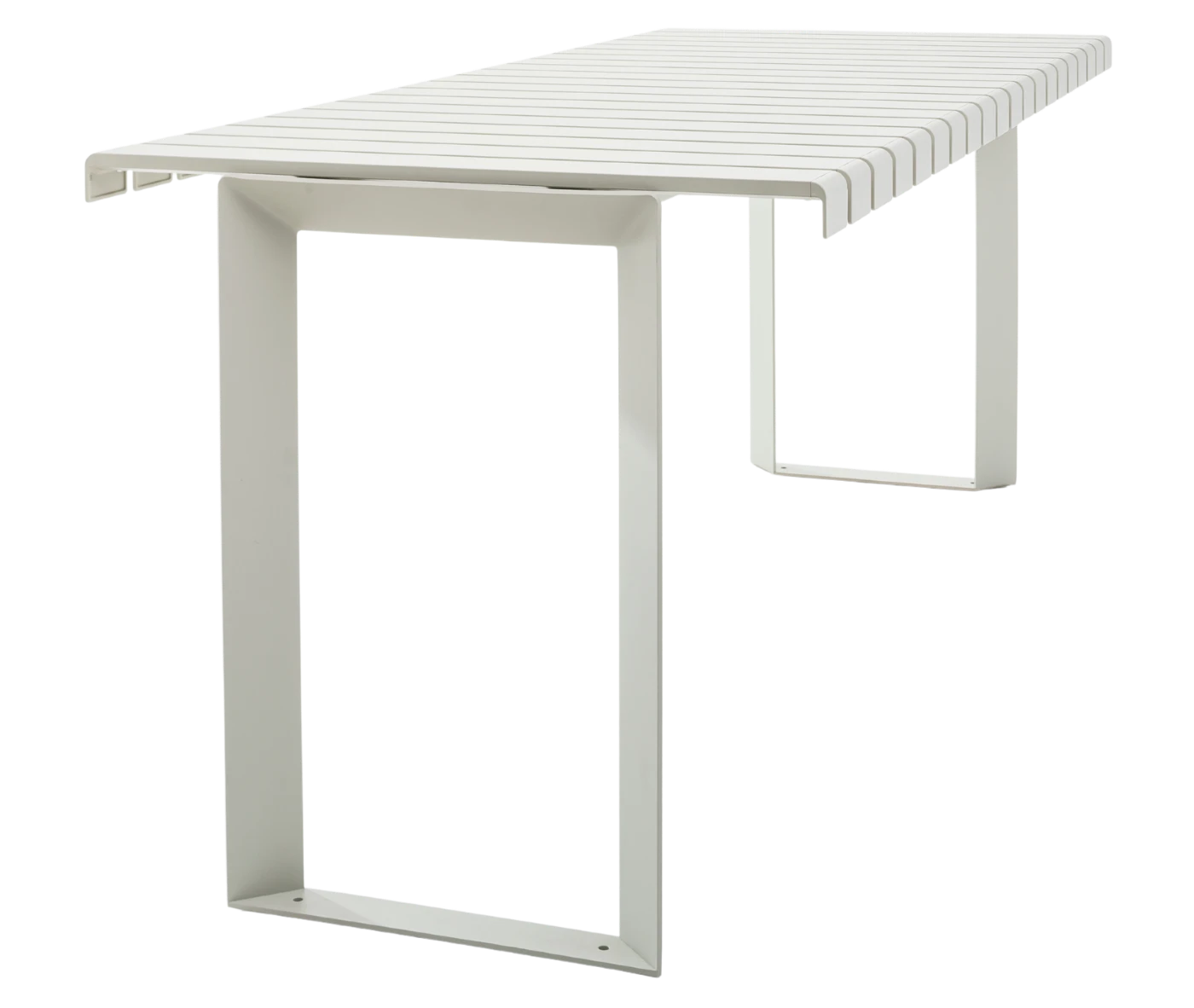 Urbantime Liberty.080 outdoor bench shown in front-left elevated view with white slatted metal seat and rectangular legs.