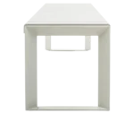 Urbantime Liberty.080 outdoor bench shown in front view with white slatted metal seat and rectangular legs.