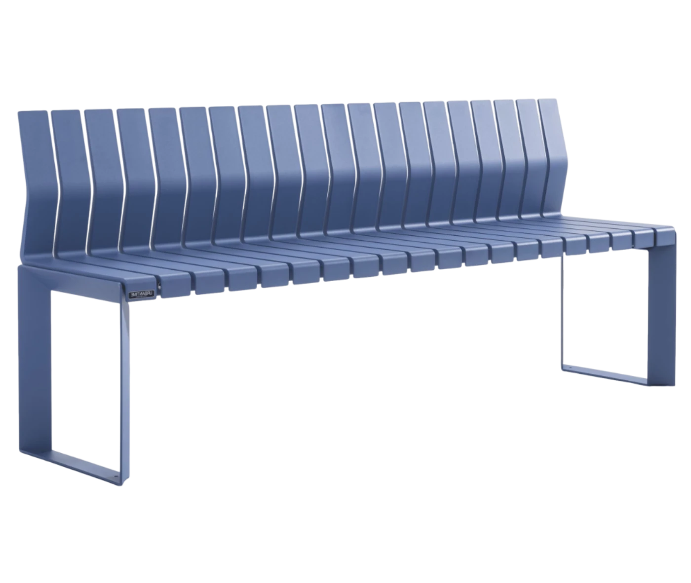 Urbantime Liberty.080 outdoor bench in front-right view, with backrest in blue finish.