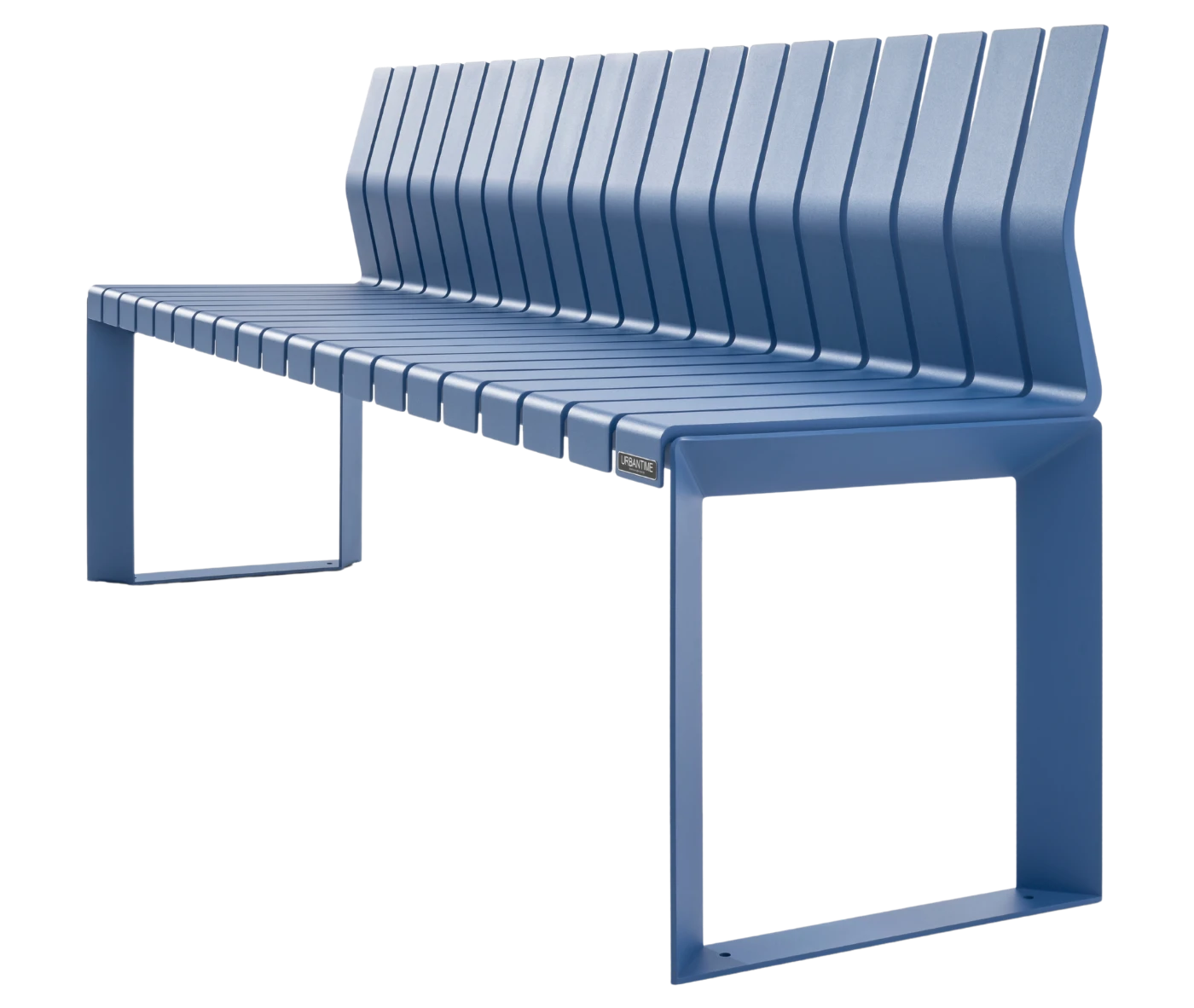 Urbantime Liberty.080 outdoor bench in front-left view, with backrest in blue finish.