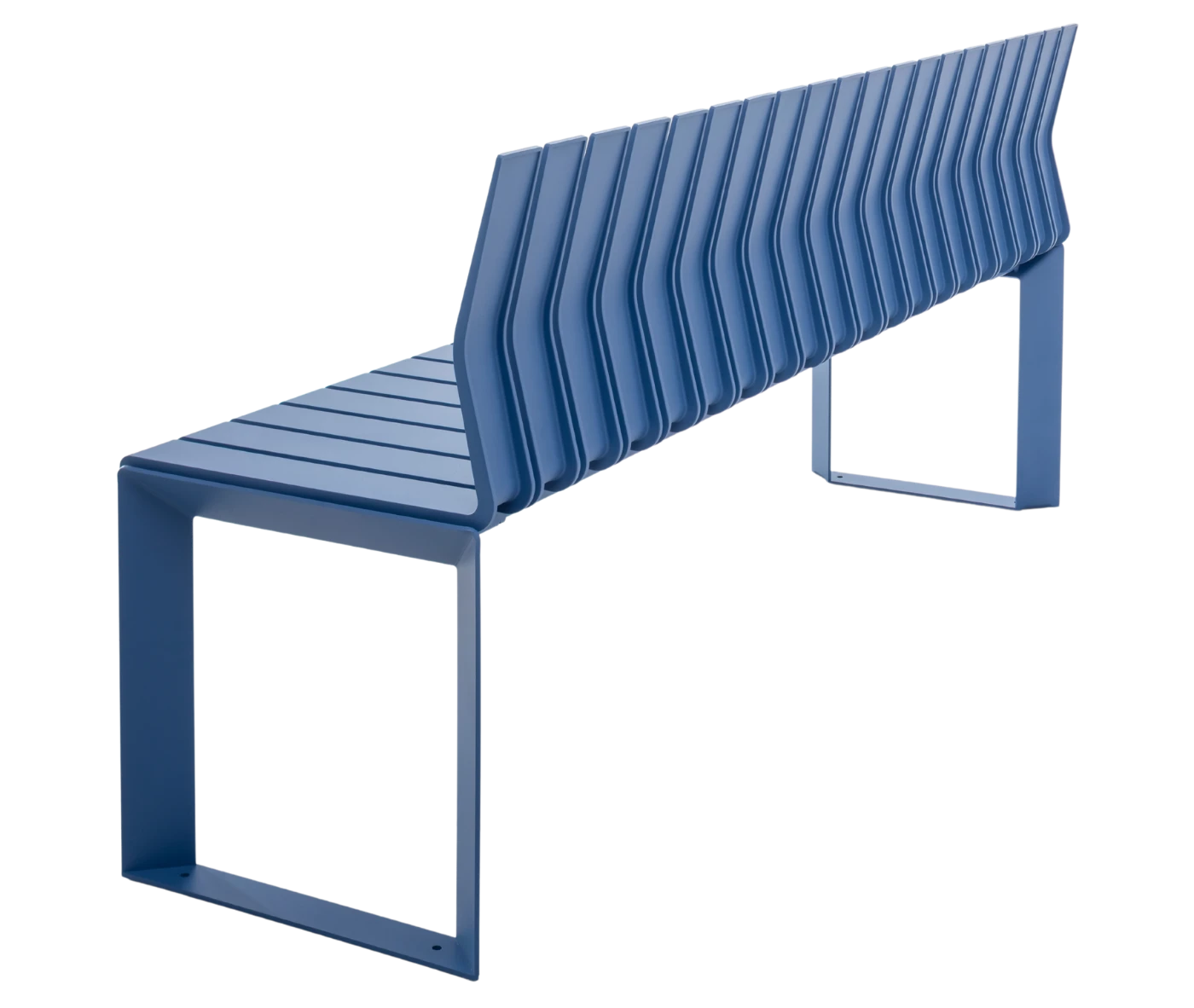 Urbantime Liberty.080 outdoor bench in rear view, with backrest in blue finish.