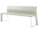 Urbantime Liberty.080 outdoor bench in front-left view, with backrest and white finish.