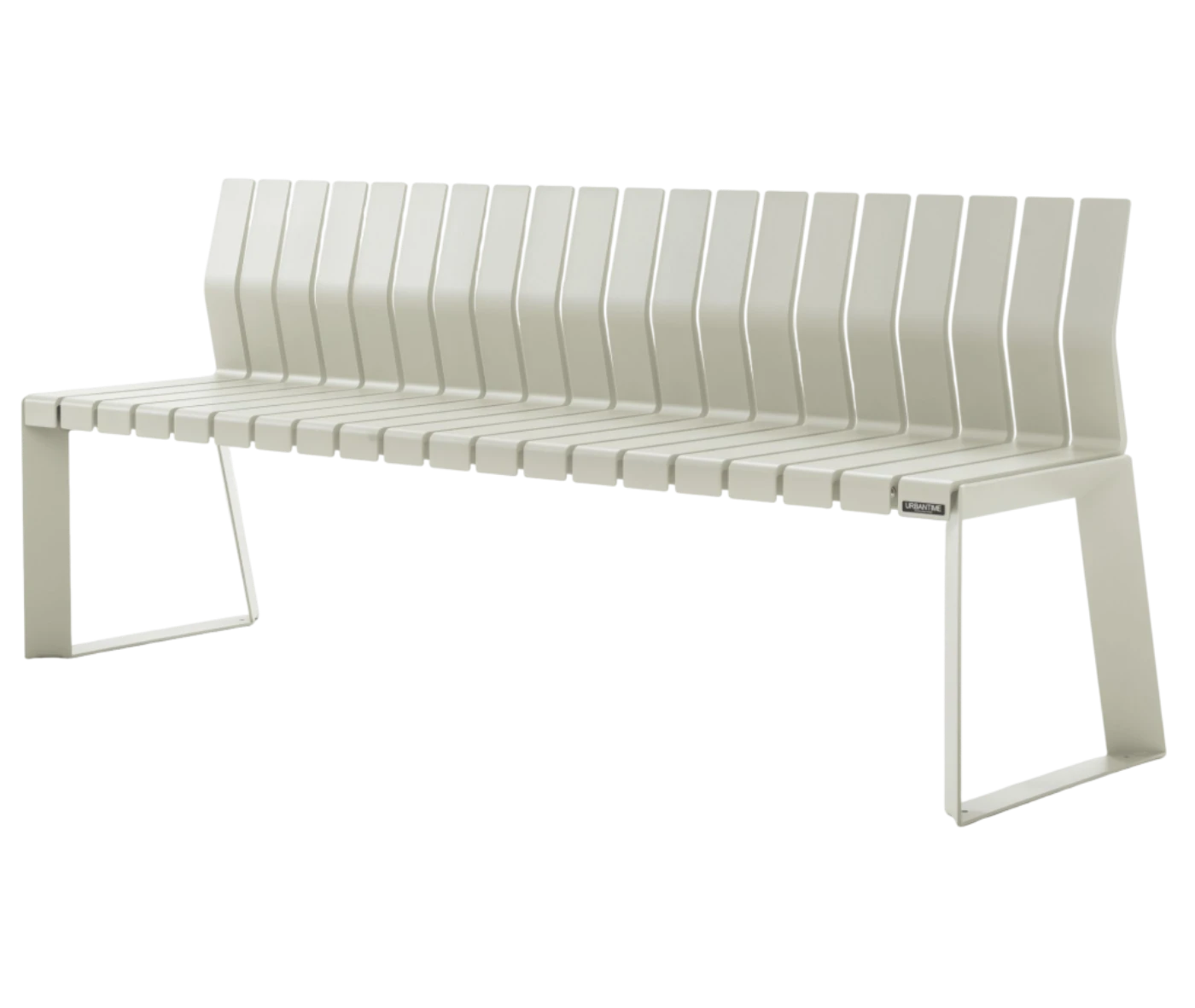 Urbantime Liberty.080 outdoor bench in front-left view, with backrest and white finish.