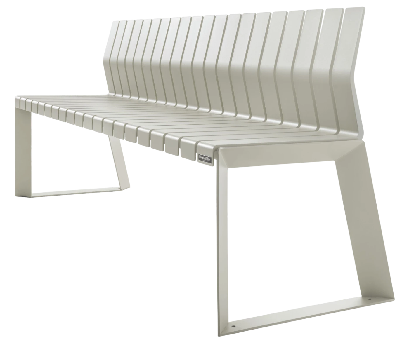 Urbantime Liberty.080 outdoor bench in front-left elevated view, with backrest and white finish.
