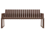 Urbantime Liberty.080 outdoor bench in front view, with backrest and armrest, in brown finish.