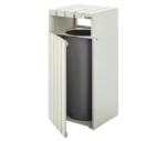 Urbantime Liberty.080 litter bin, in front-left view, white slatted metal frame that is slightly open.