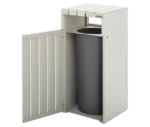 Urbantime Liberty.080 litter bin, in front-left view, white slatted metal frame that is fully open.