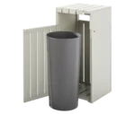 Urbantime Liberty.080 litter bin, in front-left view, white slatted metal frame and inner container placed outside