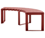 Urbantime Liberty.080 curved flat outdoor bench, slatted seat and rectangular legs.