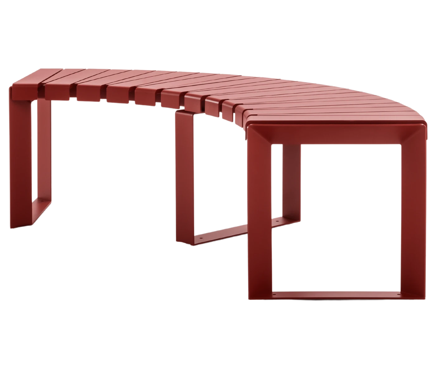 Urbantime Liberty.080 curved flat outdoor bench, slatted seat and rectangular legs.