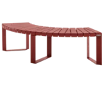 Urbantime Liberty.080 curved flat outdoor bench in front-left view, without backrest, in red finish.