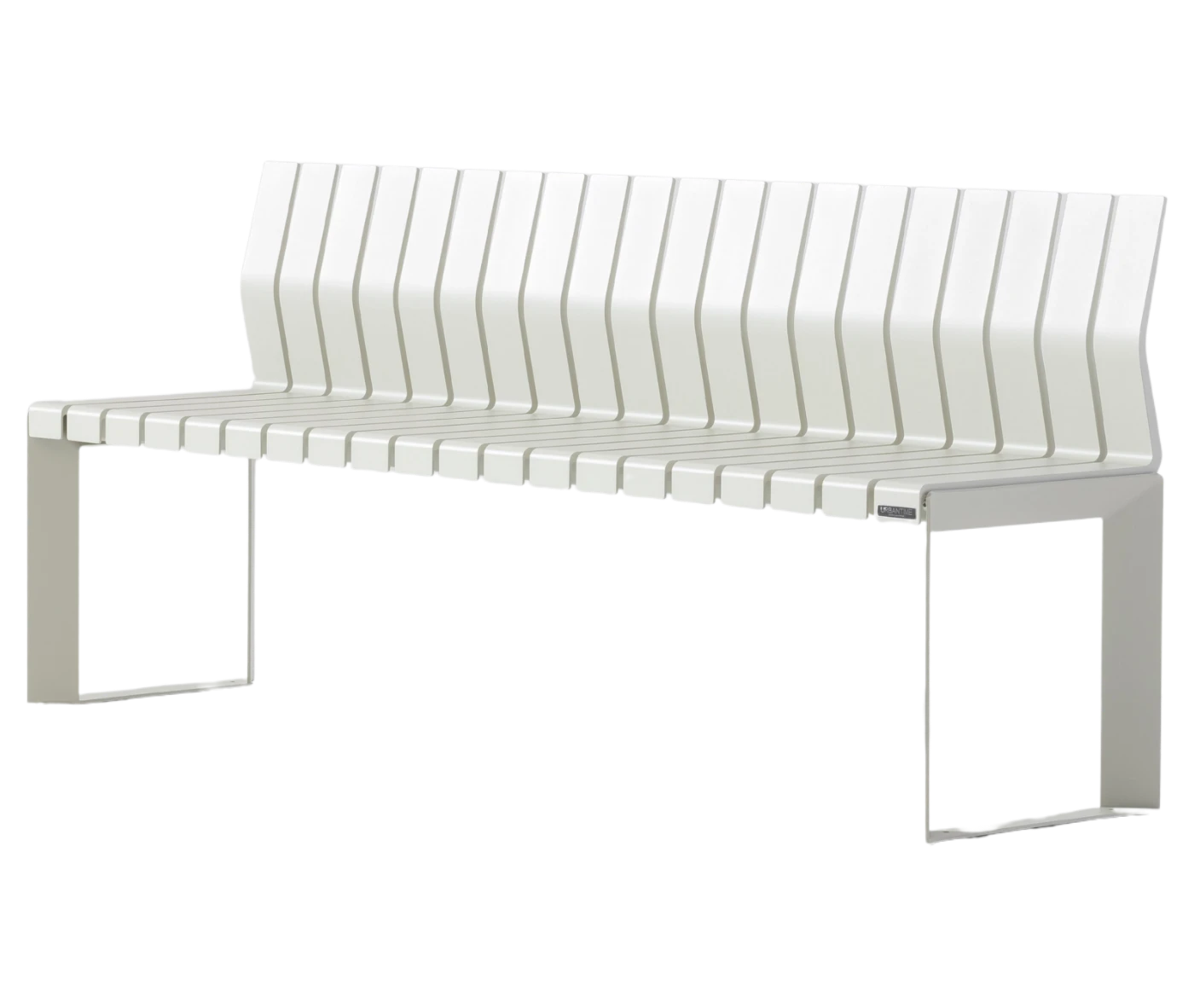 Urbantime Liberty.080 outdoor bench in front-left view, with backrest and rectangular legs.