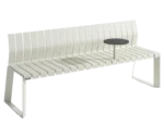 Urbantime Liberty.080 outdoor bench in front-right view, with integrated black round table.