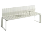 Urbantime Liberty.080 outdoor bench in front-right view, with integrated white round table.