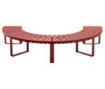 Urbantime Liberty.080 curved flat outdoor bench in front view, without backrest, in red finish.