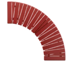 Top-view of Urbantime Liberty.080 curved outdoor bench, slatted seat in red finish.