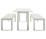 Urbantime Liberty.080 outdoor table and bench set in front view with white slatted metal seat.