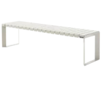 Urbantime Liberty.080 outdoor bench in front-left view with white slatted metal seat.